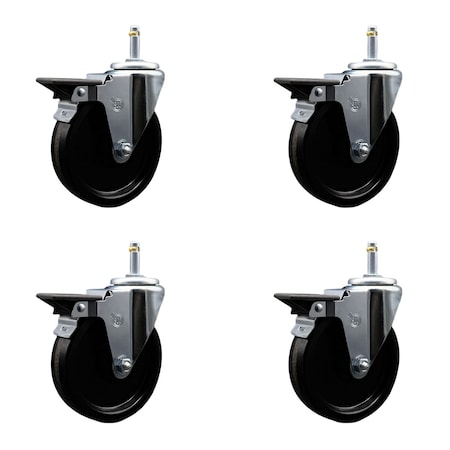 Service Caster 5'' Phenolic Swivel 7/16'' Grip Ring Stem Caster with Total Lock Brake, 4PK SCC-GR20S514-PHS-PLB-716138-4